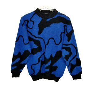 Vintage Rose Womens Blue & Black Long Sleeve Mock Neck Pullover Sweater